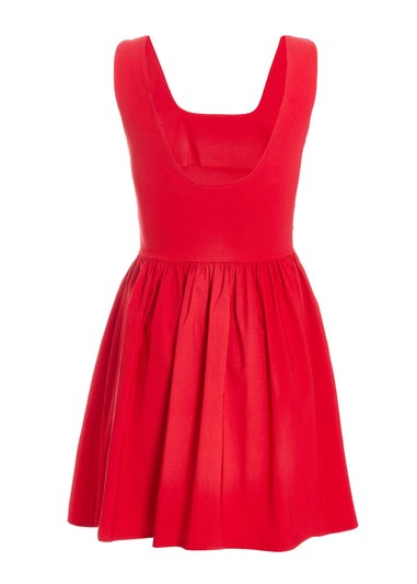 Quiz Red Scoop Back Skater Dress