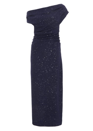 Quiz Navy Glitter Asymmetric Midaxi Dress