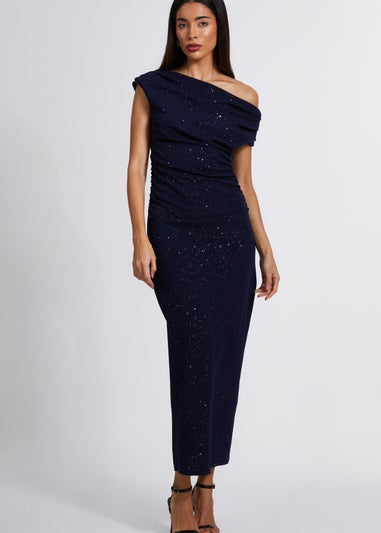 Quiz Navy Glitter Asymmetric Midaxi Dress