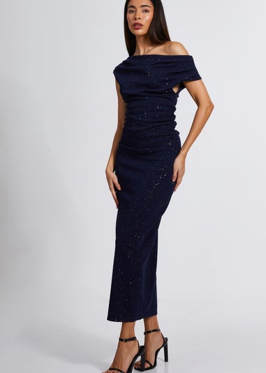 Quiz Navy Glitter Asymmetric Midaxi Dress