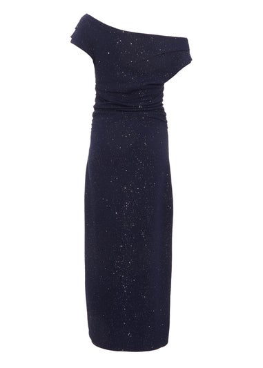 Quiz Navy Glitter Asymmetric Midaxi Dress