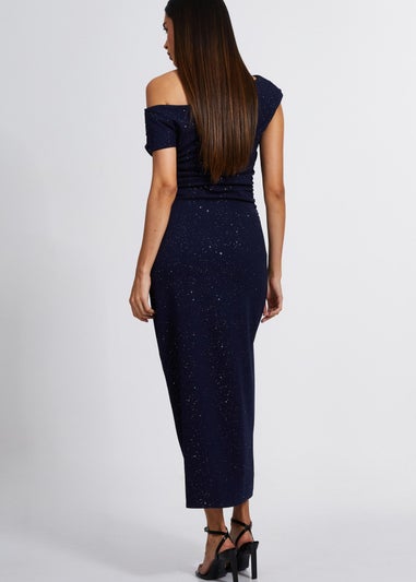 Quiz Navy Glitter Asymmetric Midaxi Dress