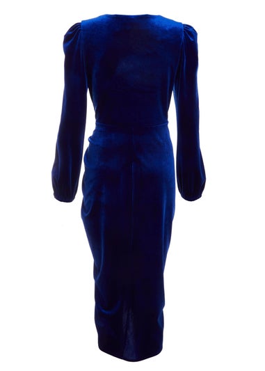 Quiz Cobalt Velvet Ruched Midi Dress