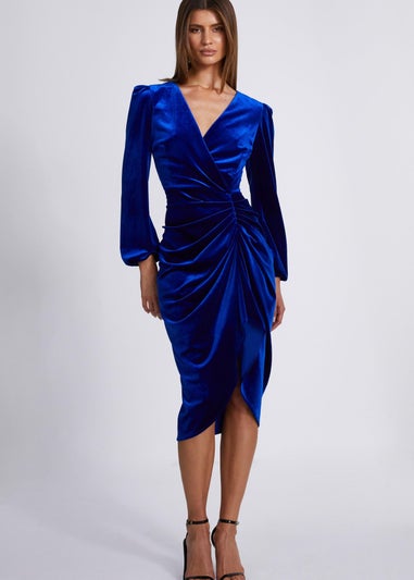 Quiz Cobalt Velvet Ruched Midi Dress