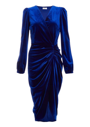 Quiz Cobalt Velvet Ruched Midi Dress