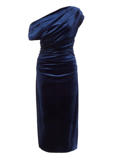 Quiz Navy Velvet One Shoulder Midaxi Dress