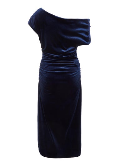 Quiz Navy Velvet One Shoulder Midaxi Dress