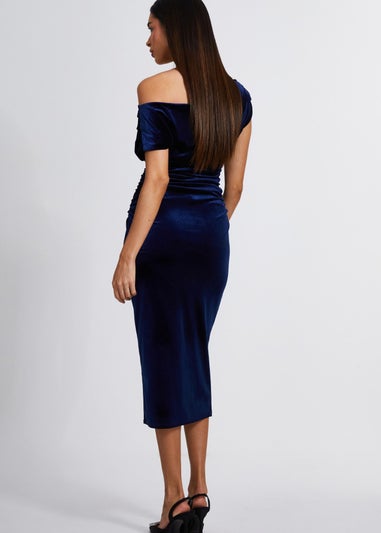 Quiz Navy Velvet One Shoulder Midaxi Dress