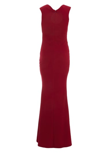 Quiz Burgundy Bardot Pleated Maxi Dress