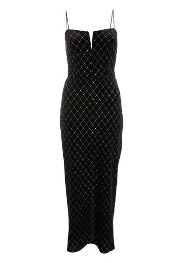 Quiz Black Velvet Diamante Midi Dress