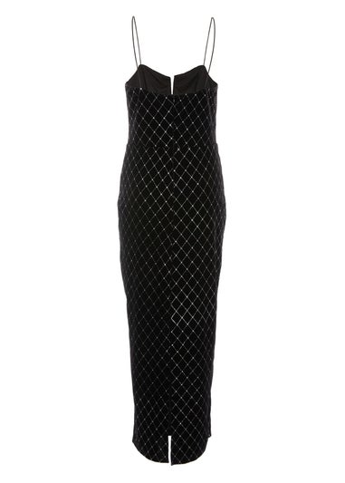 Quiz Black Velvet Diamante Midi Dress