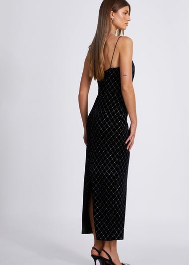 Quiz Black Velvet Diamante Midi Dress