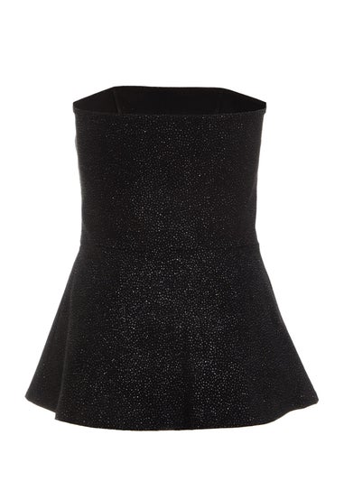 Quiz Black Glitter Strapless Peplum Top