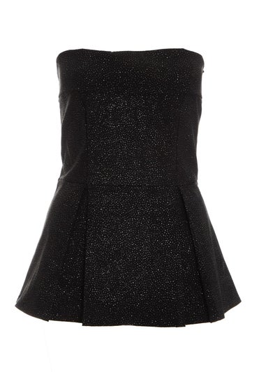 Quiz Black Glitter Strapless Peplum Top