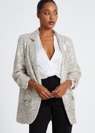 Quiz Champagne Sequin Tailored Blazer