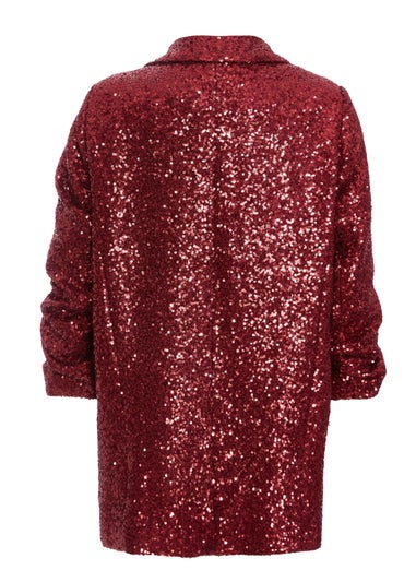 Quiz Burgundy Sequin Ruched Blazer