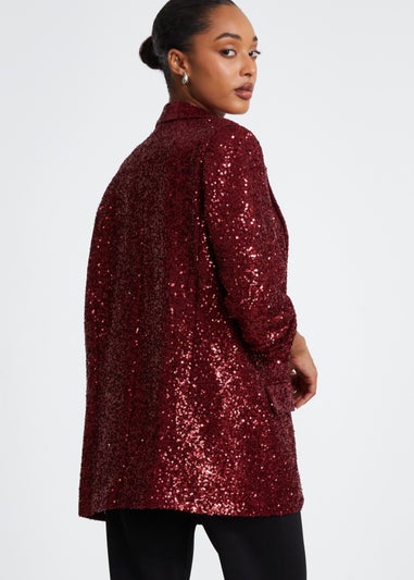 Quiz Burgundy Sequin Ruched Blazer