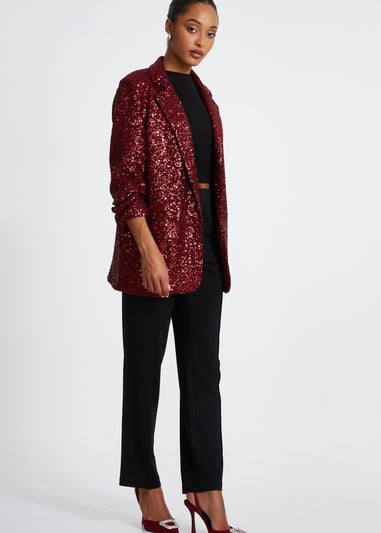 Quiz Burgundy Sequin Ruched Blazer