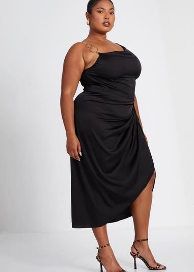 Quiz Black Curve Satin Midi Dress