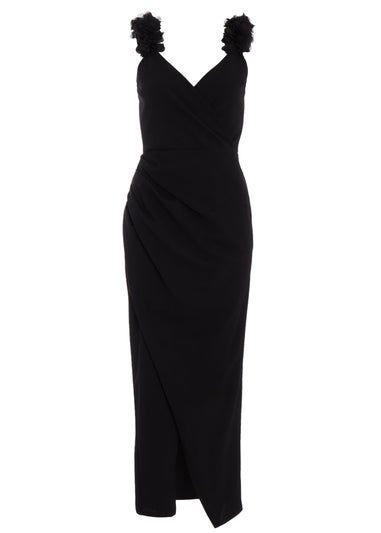 Quiz Black Petite Ruffle Wrap Maxi Dress