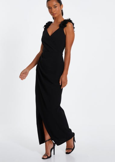 Quiz Black Petite Ruffle Wrap Maxi Dress