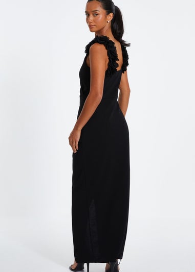 Quiz Black Petite Ruffle Wrap Maxi Dress