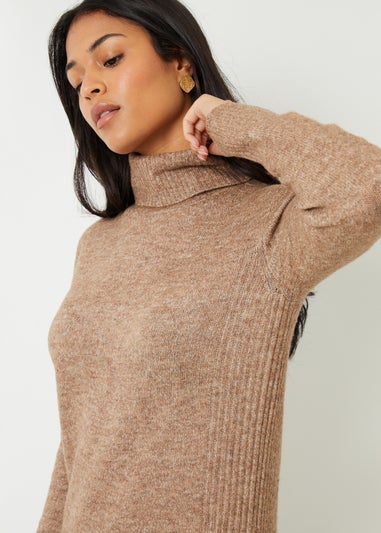 Threadbare Camel Cappucino Roll Neck Knitted Maxi Dress