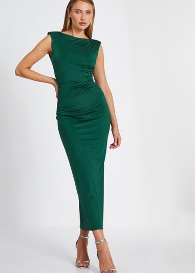 Quiz Green Shoulder Pad Midaxi Dress