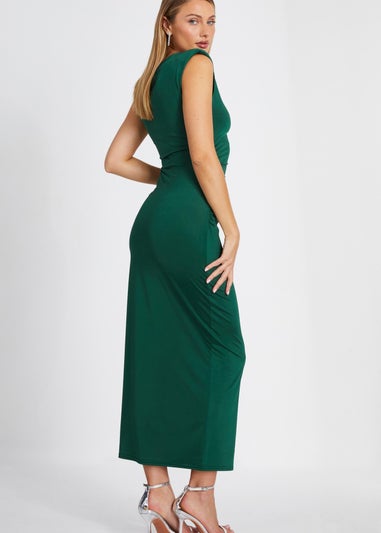 Quiz Green Shoulder Pad Midaxi Dress