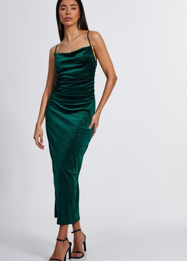 Quiz Green Velvet Glitter Midaxi Dress