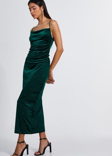 Quiz Green Velvet Glitter Midaxi Dress