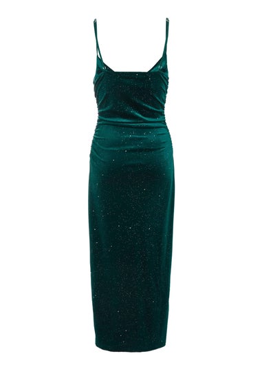 Quiz Green Velvet Glitter Midaxi Dress