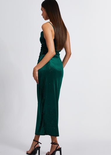 Quiz Green Velvet Glitter Midaxi Dress