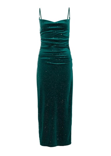 Quiz Green Velvet Glitter Midaxi Dress