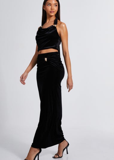 Quiz Black Velvet Maxi Skirt