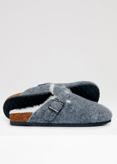 Threadbare Charcoal Buster Felt Faux Fur Lined Clog Mule Slippers