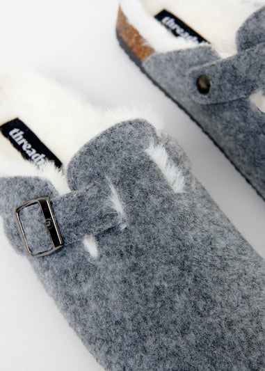 Threadbare Charcoal Buster Felt Faux Fur Lined Clog Mule Slippers