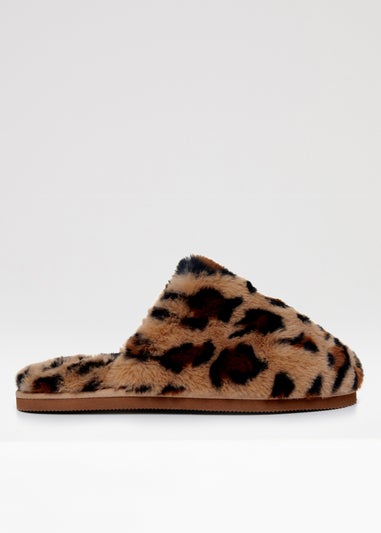 Threadbare Brown Faux Fur Mule Slippers