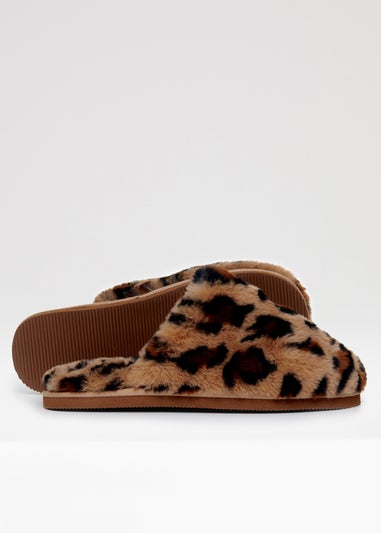 Threadbare Brown Faux Fur Mule Slippers