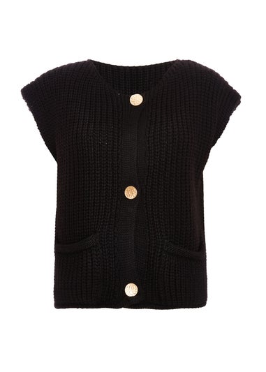 Quiz Black Knit Sleeveless Cardigan