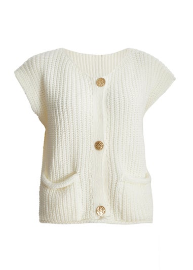 Quiz Beige Knit Sleeveless Cardigan