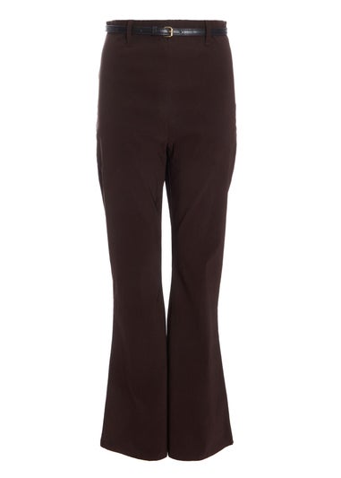 Quiz Brown Belted Flared Trousers