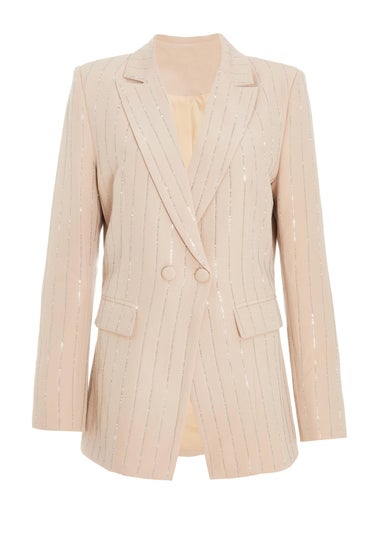 Quiz Beige Pinstripe Embellished Blazer