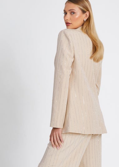 Quiz Beige Pinstripe Embellished Blazer