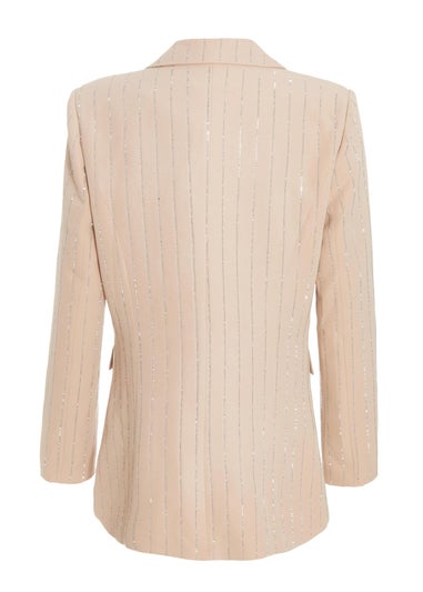 Quiz Beige Pinstripe Embellished Blazer