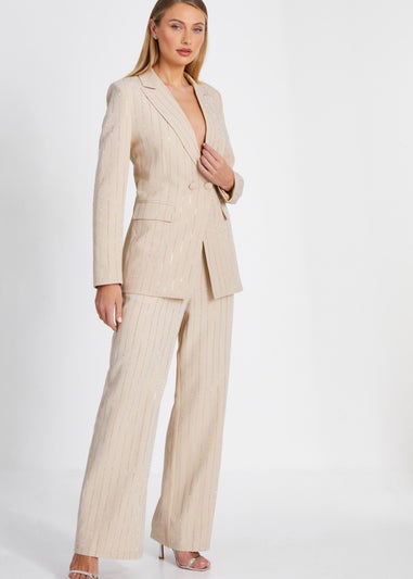 Quiz Beige Pinstripe Embellished Blazer