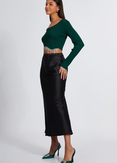 Quiz Green Knit Diamante Crop Top