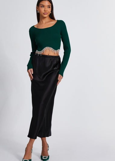 Quiz Green Knit Diamante Crop Top