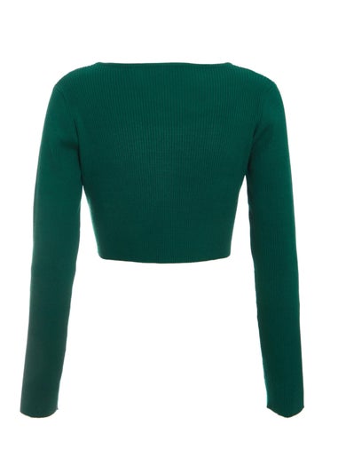 Quiz Green Knit Diamante Crop Top