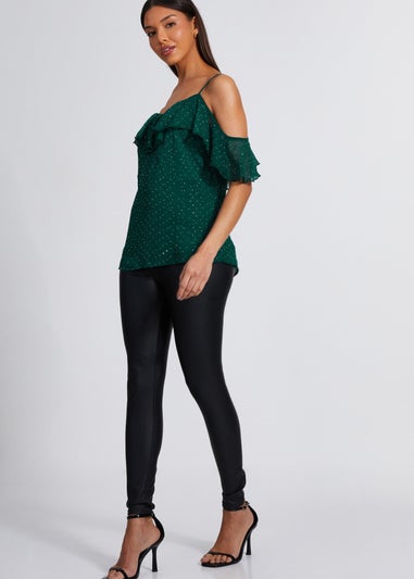 Quiz Green Chiffon Cold Shoulder Top